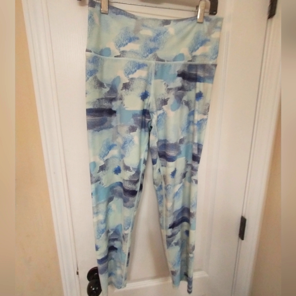 Aerie Blue and White Watercolor Abstract Leggings